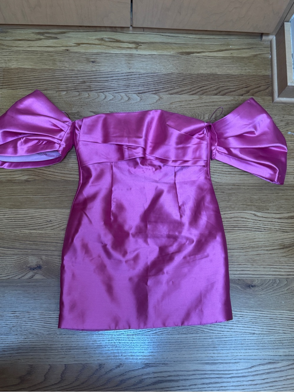 Luxxel Bright Pink Satin Dress with Label Detail
